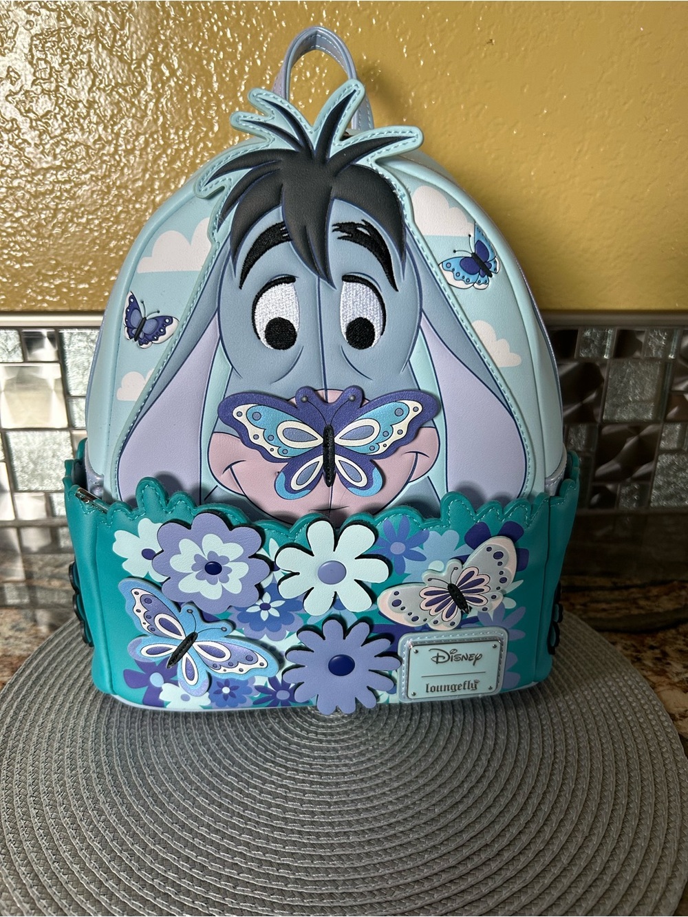 Loungefly Eeyore Floral & Butterfly Kids Backpack - Teal, Light Blue & Purple